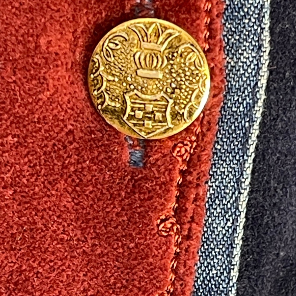 Vintage KEREN hart Patchwork Denim, embroidery & Velvet Jacket. Wine, Navy, Gold - Picture 6 of 7